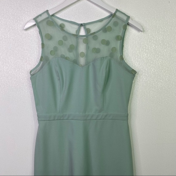 LAUREN CONRAD Light Mint Green Sheer Shoulders Polka Dot Dress Size 8 - Picture 2 of 12